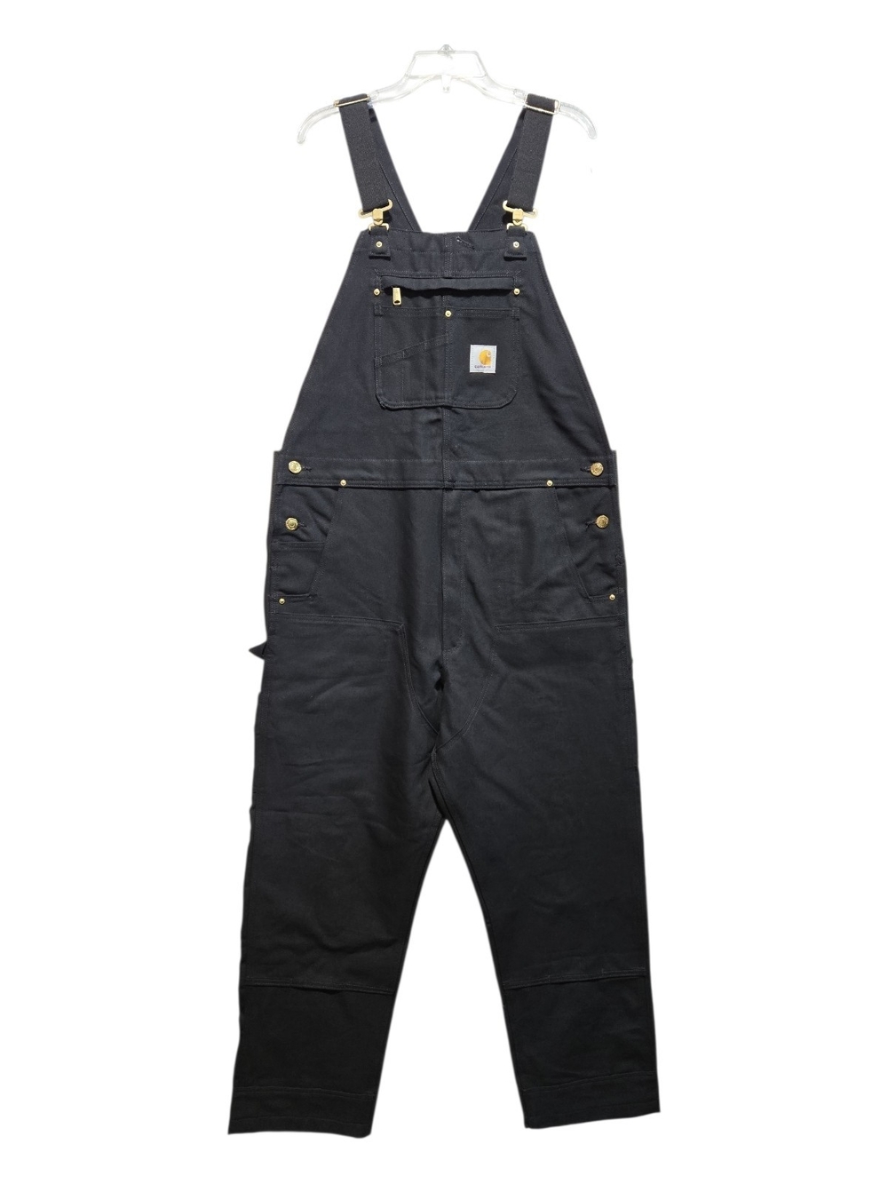 Carhartt Double Knee Duck Bib Overalls Mens 38x32 Black Canvas Workwear 102776-0